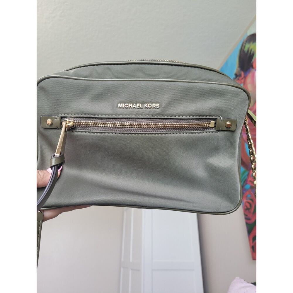 Michael Kors Large Nylon Crossbody Handbag - Olive Green W/Gold Hardware - Picture 2 of 11